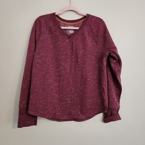 Tek Gear Burgundy V-Neck Ultrasoft Fleece Top Cotton Cozy Thumb Holes Jog Large